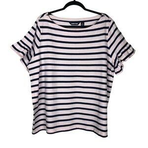 Lands'‎ End Womens Flutter Sleeve Striped Cotton Top Size 2X Casual Office